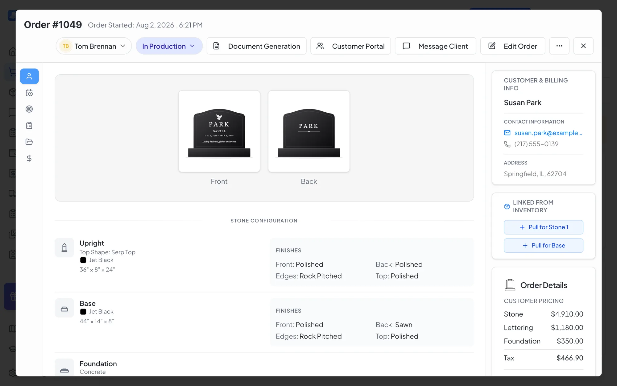 Order screen